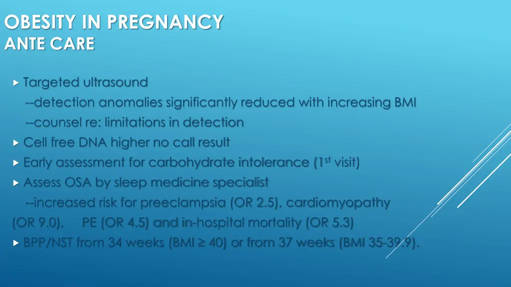 obesity in pregnancy ante care