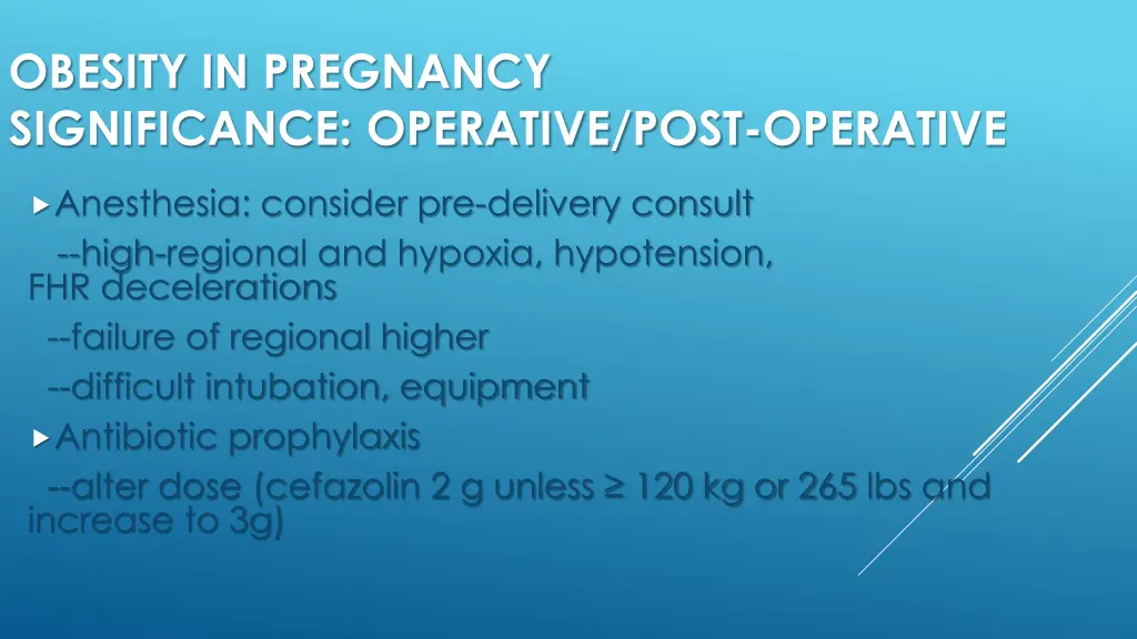 obesity in pregnancy significance operative post