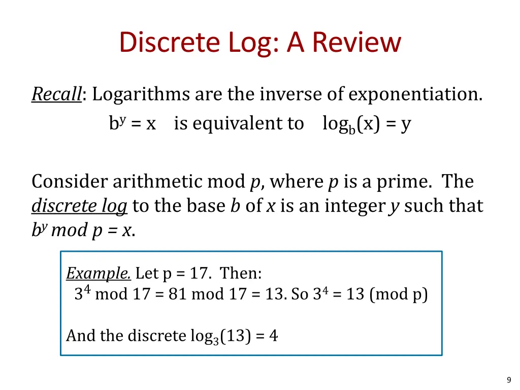 discrete log a review