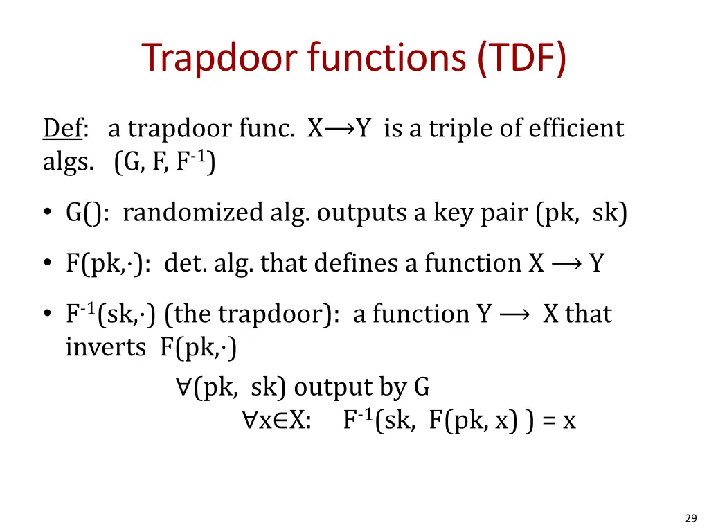 trapdoor functions tdf