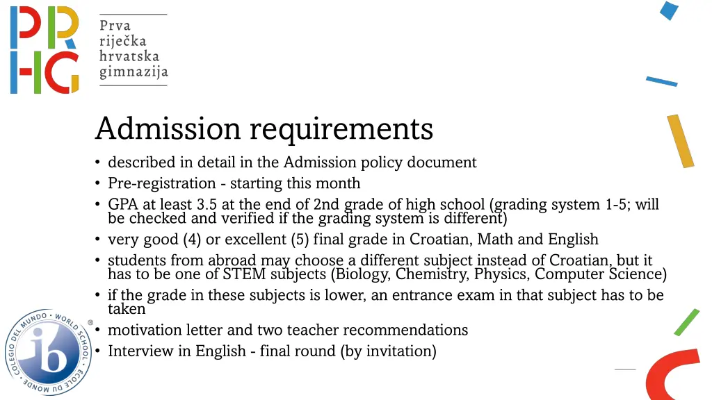 admission requirements described in detail