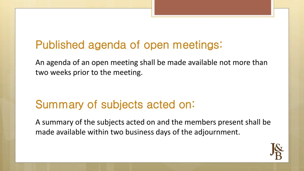published agenda of open meetings published