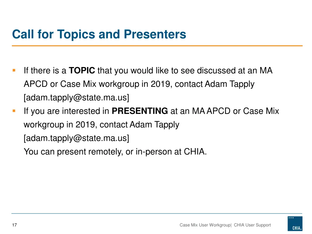 call for topics and presenters