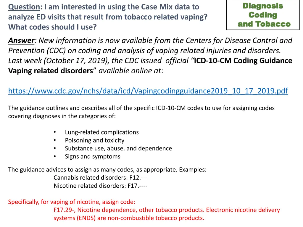 diagnosis diagnosis coding coding and and tobacco
