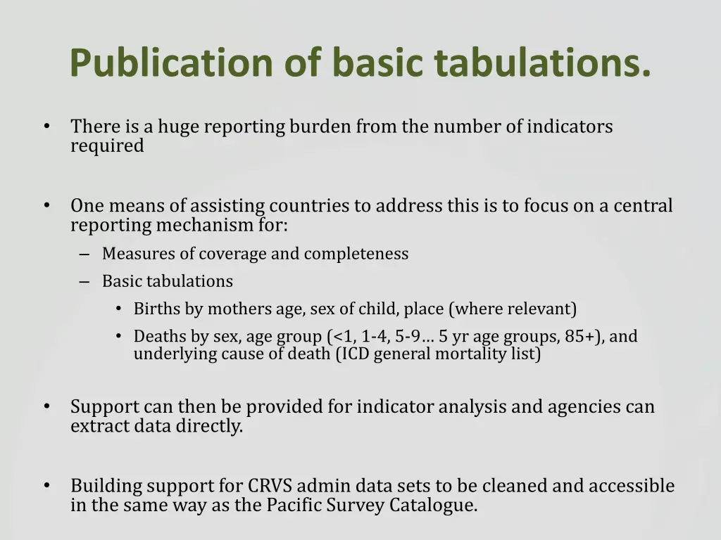 publication of basic tabulations