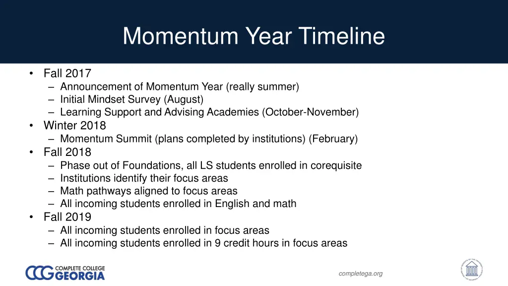 momentum year timeline