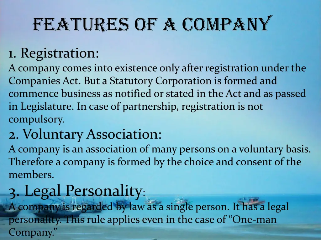 features of a company