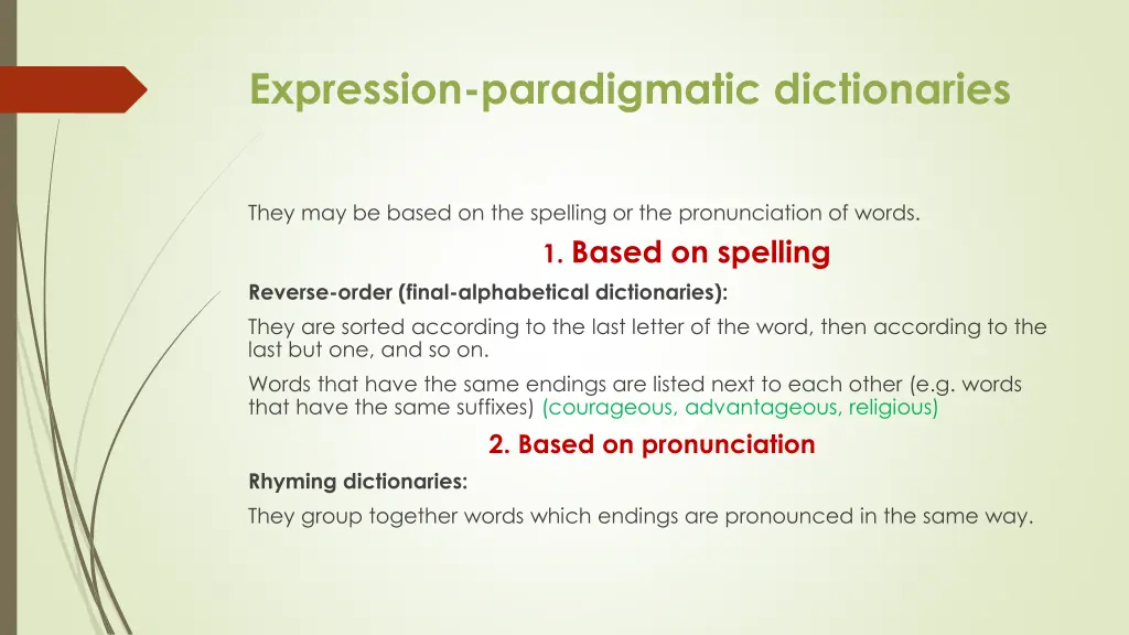 expression paradigmatic dictionaries