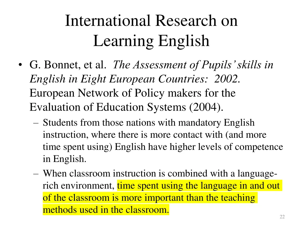 international research on learning english
