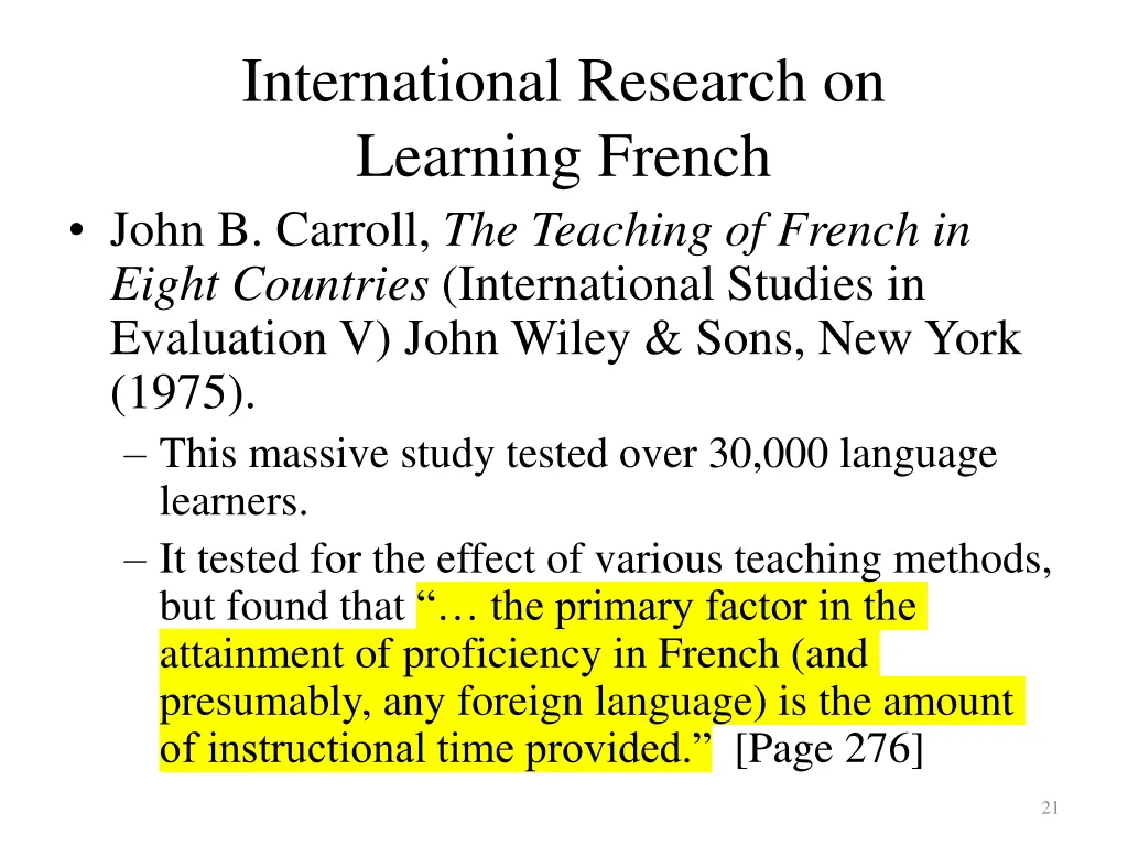 international research on learning french john