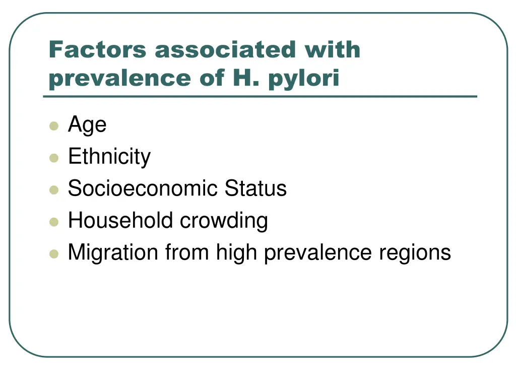 factors associated with prevalence of h pylori