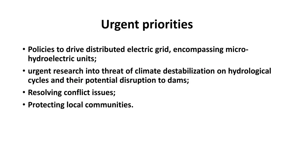 urgent priorities