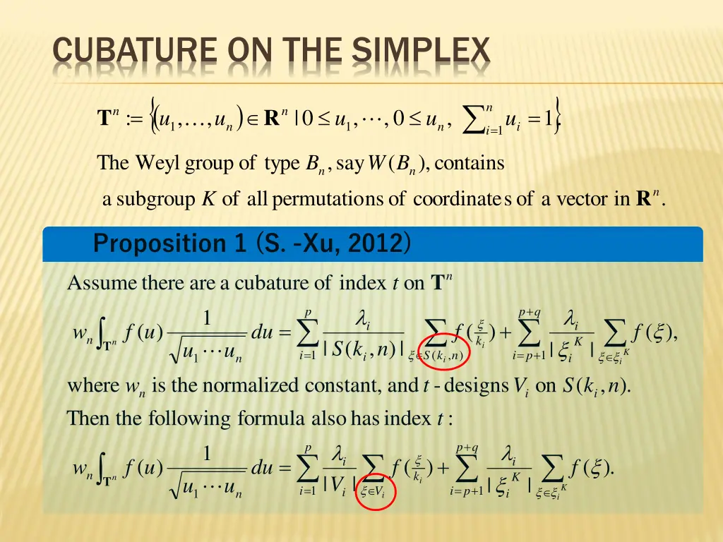 cubature on the simplex 1 n u u r t