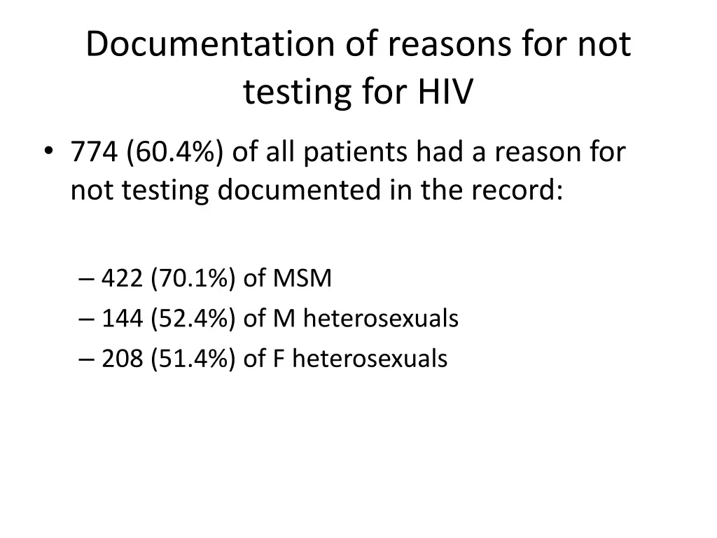documentation of reasons for not testing for hiv