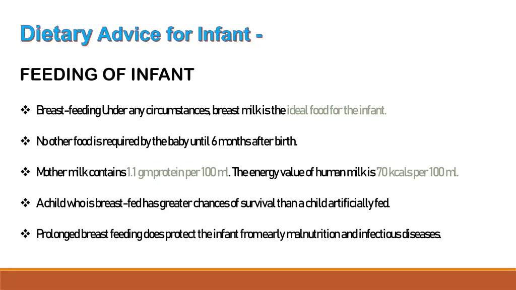 dietary advice for infant