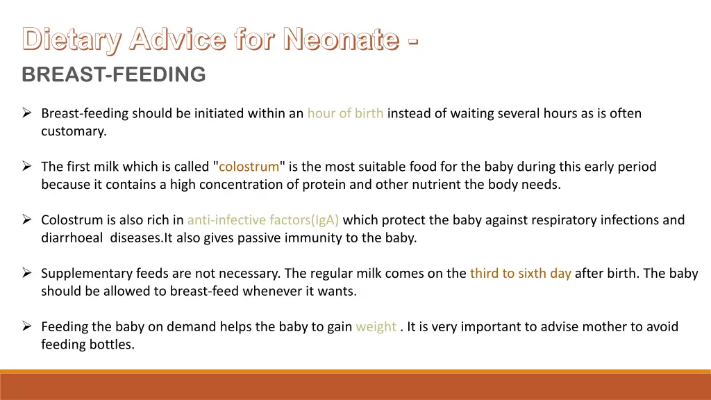 dietary advice for neonate breast feeding