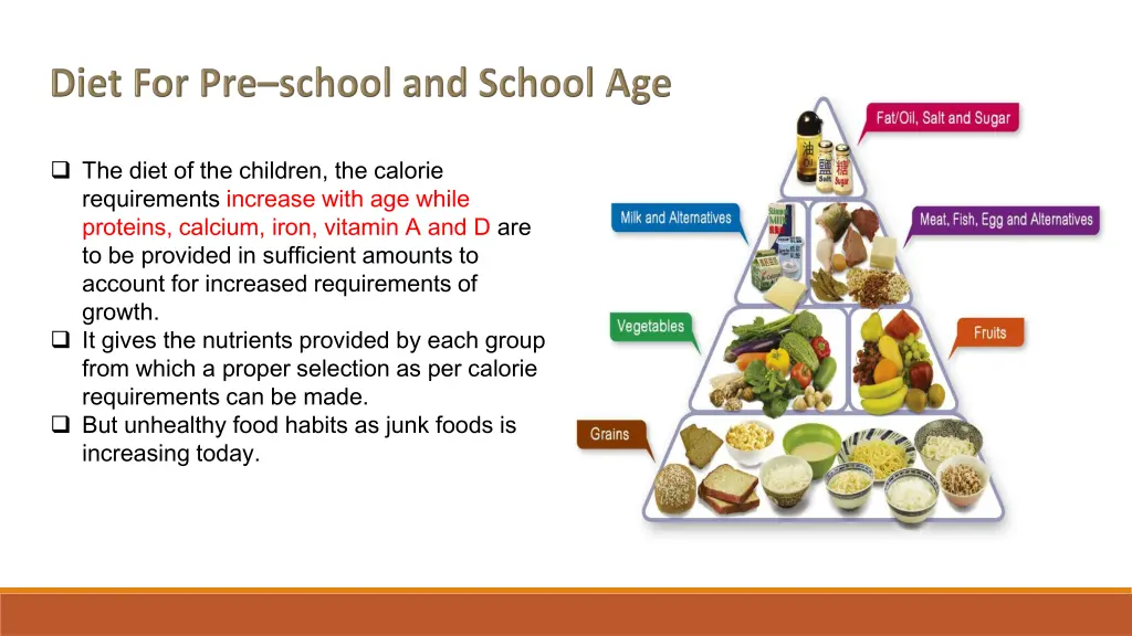 the diet of the children the calorie requirements