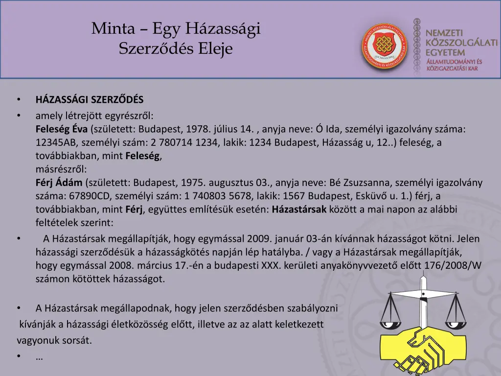 minta egy h zass gi szerz d s eleje