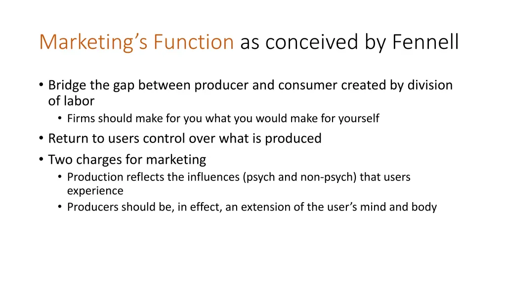 marketing s function as conceived by fennell
