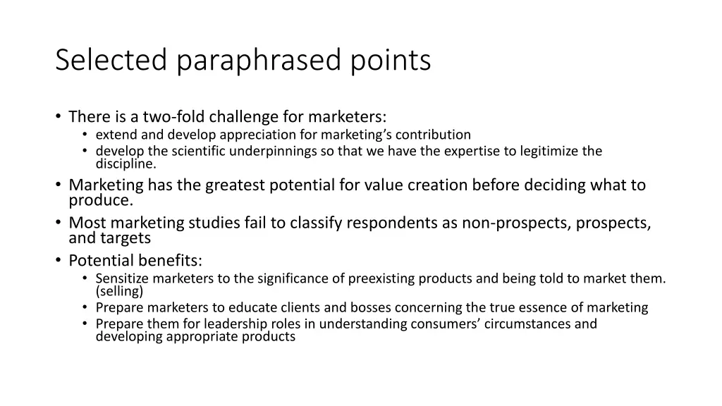 selected paraphrased points