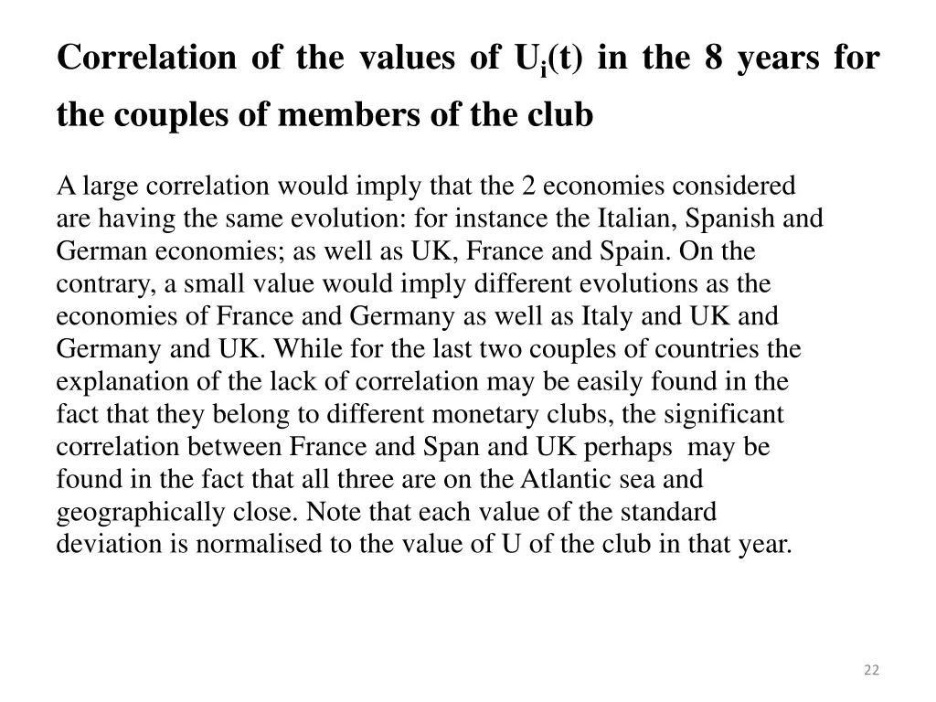 correlation of the values of u i t in the 8 years