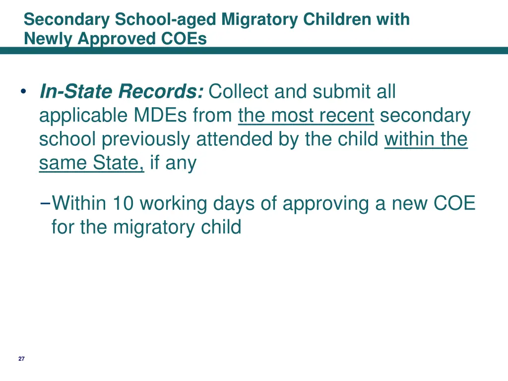 secondary school aged migratory children with