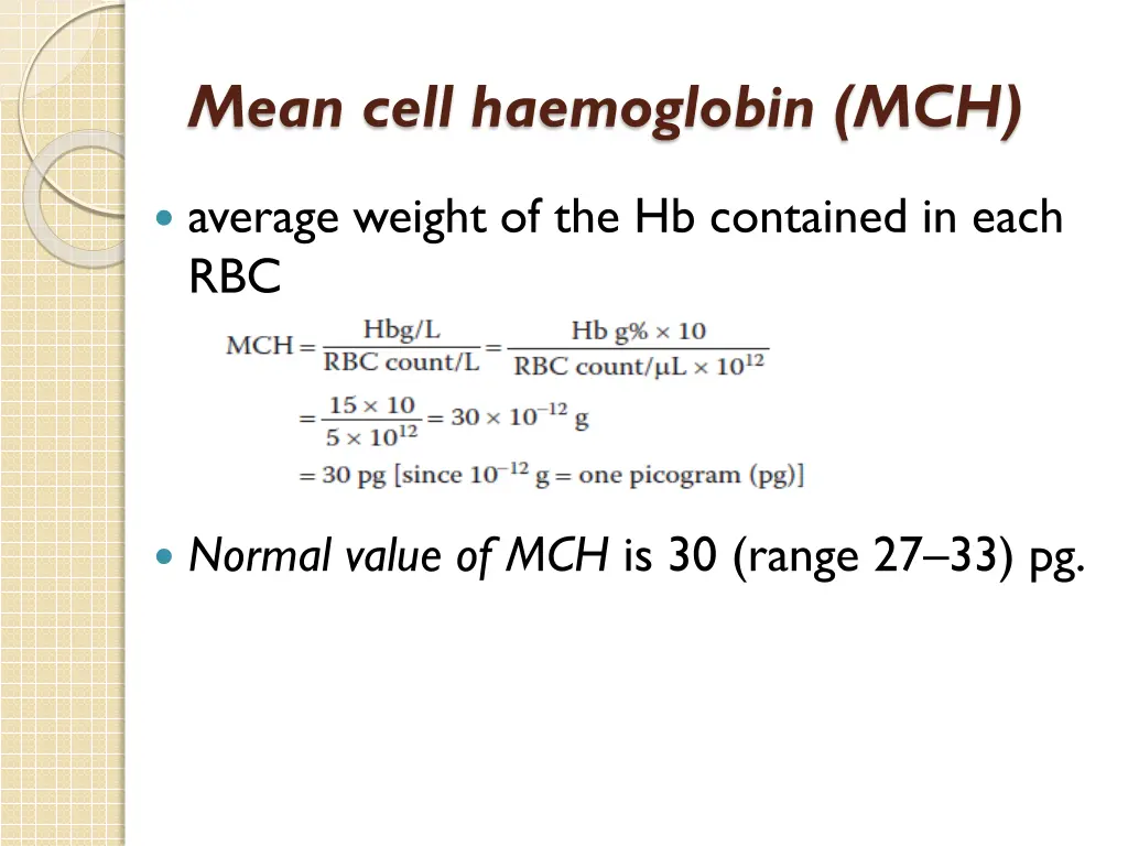mean cell haemoglobin mch