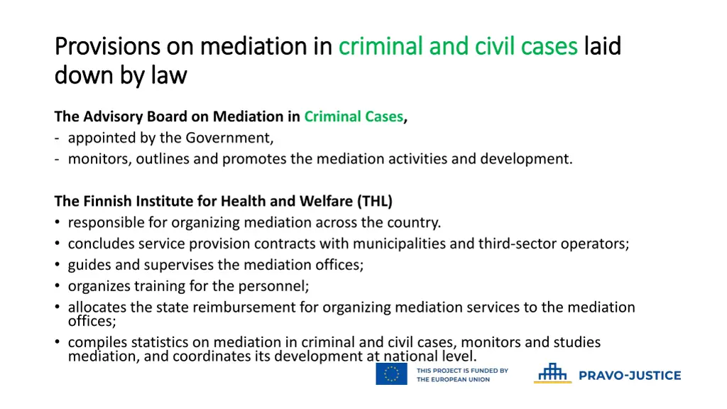 provisions on mediation in provisions