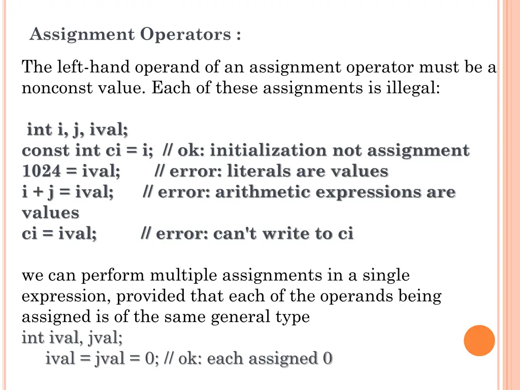 assignment operators
