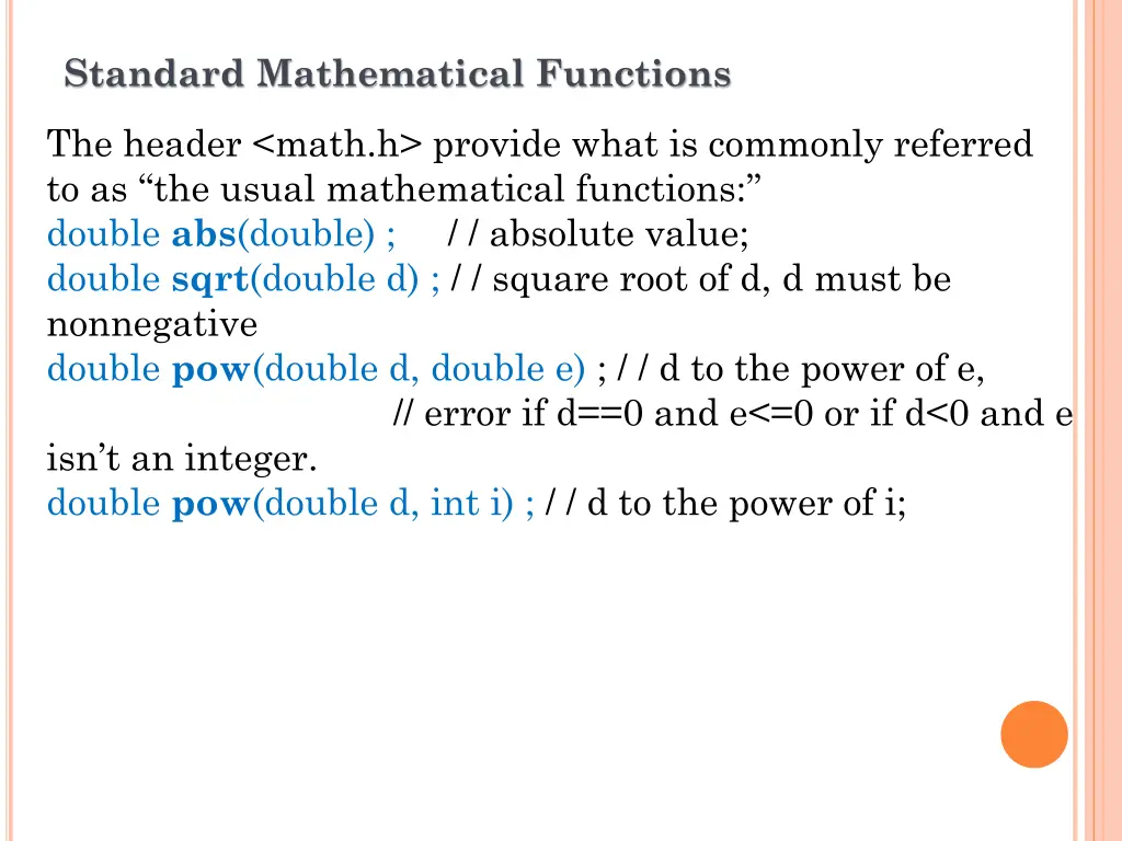 standard mathematical functions