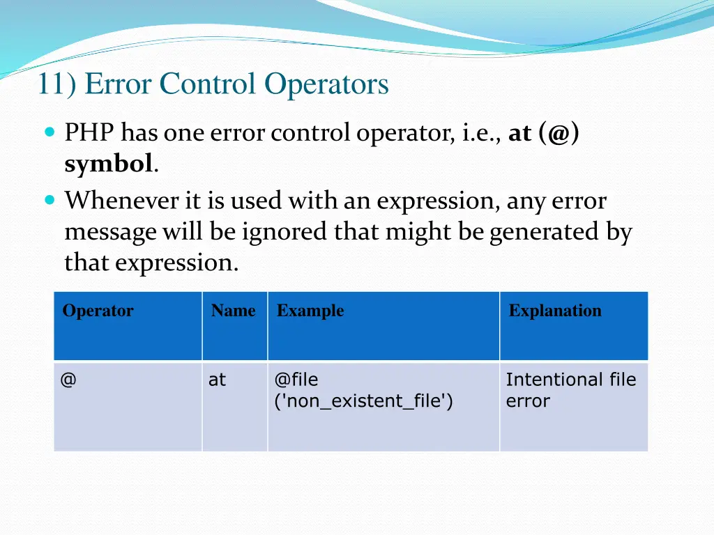 11 error control operators