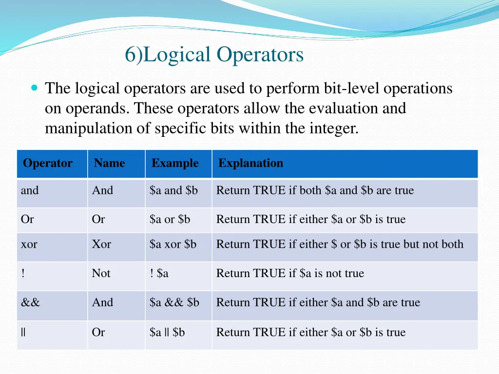 6 logical operators