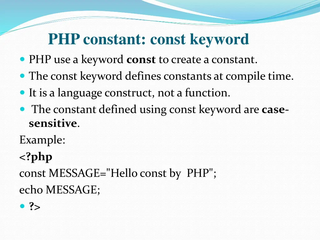 php constant const keyword