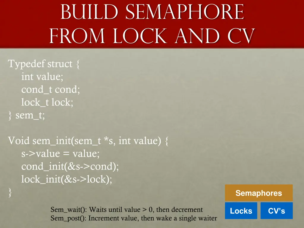 build semaphore from lock and cv 1