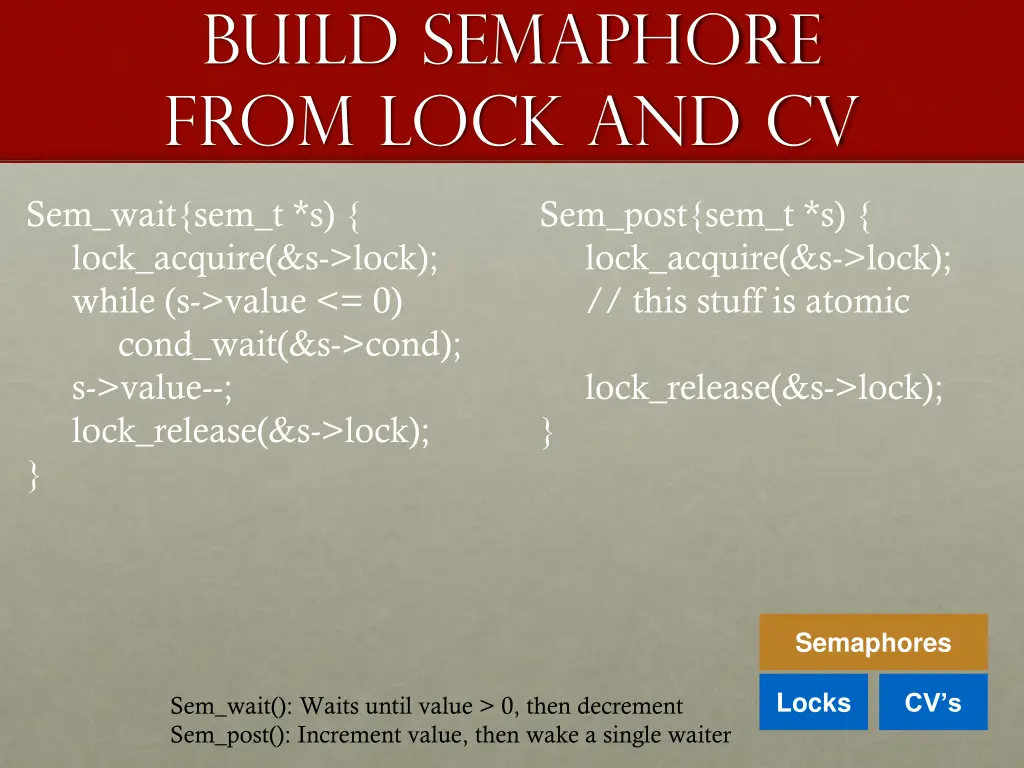 build semaphore from lock and cv 4