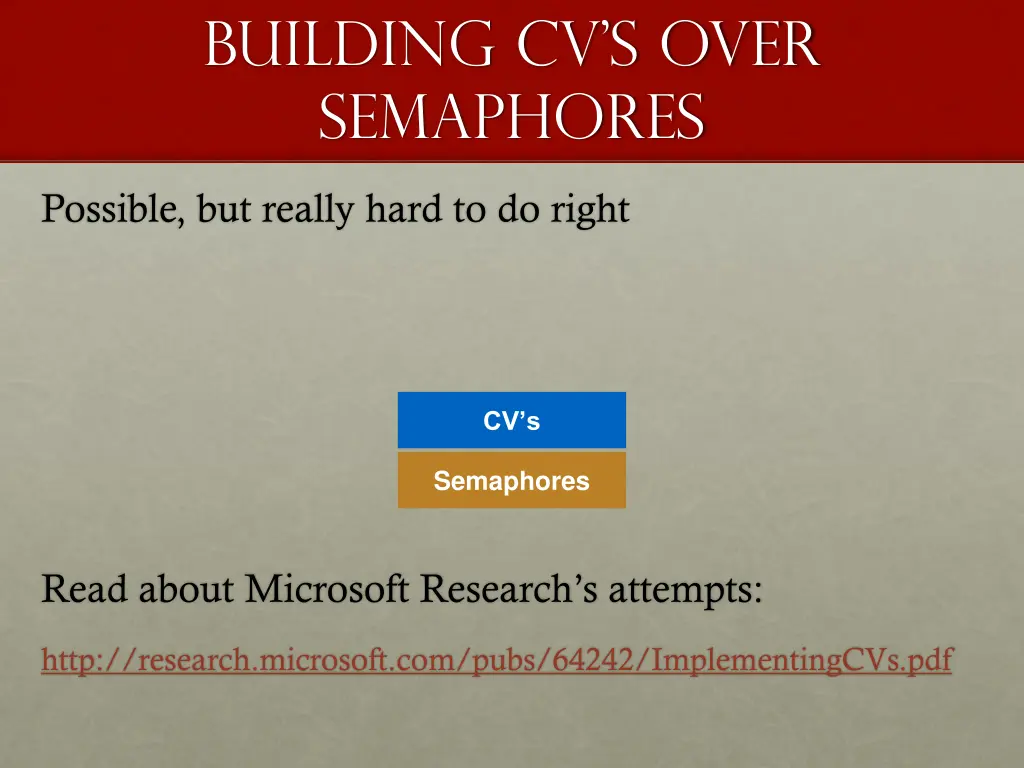 building cv s over semaphores