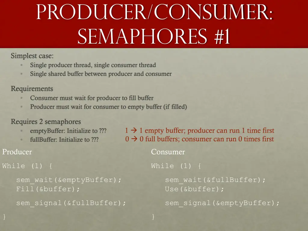 producer consumer semaphores 1 simplest case