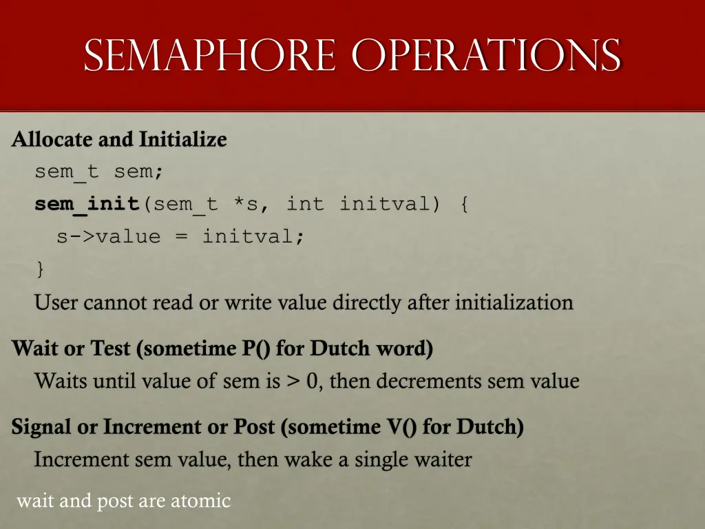 semaphore operations