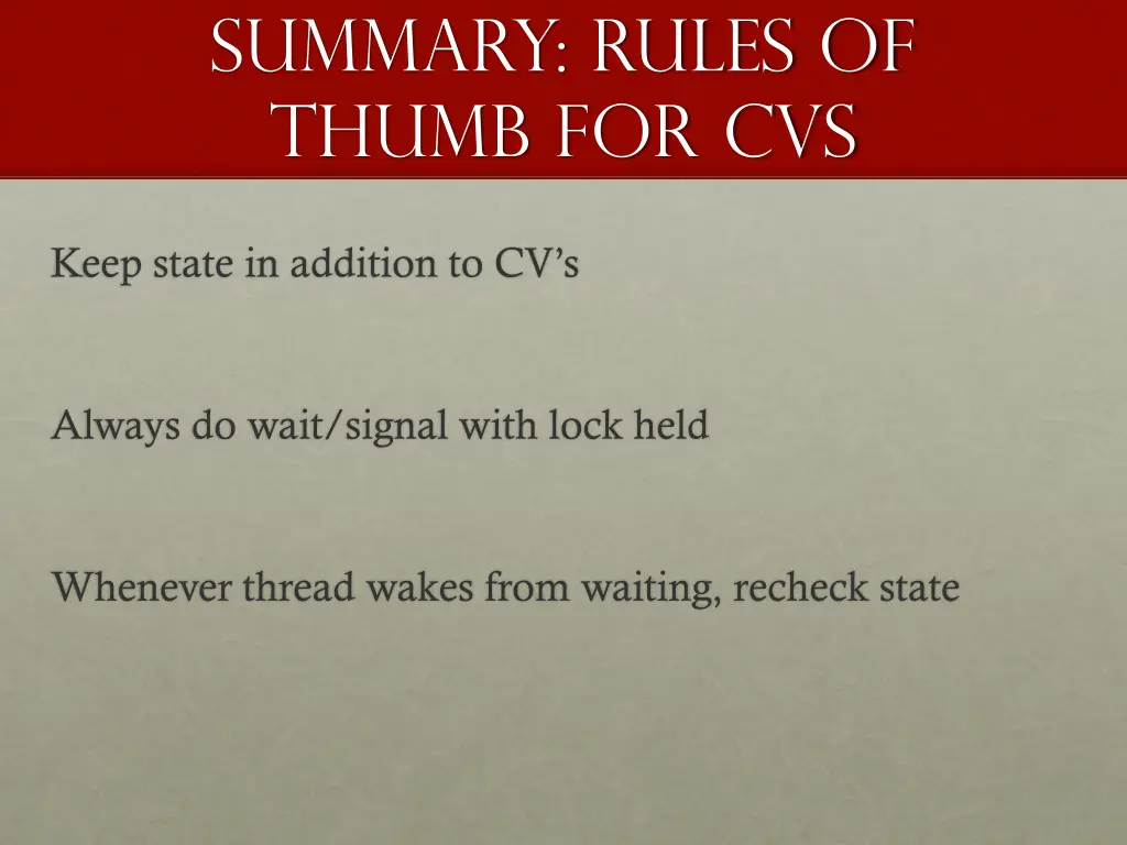 summary rules of thumb for cvs
