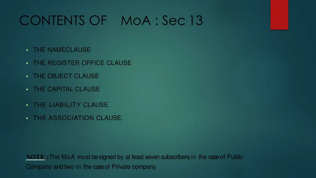 contents of