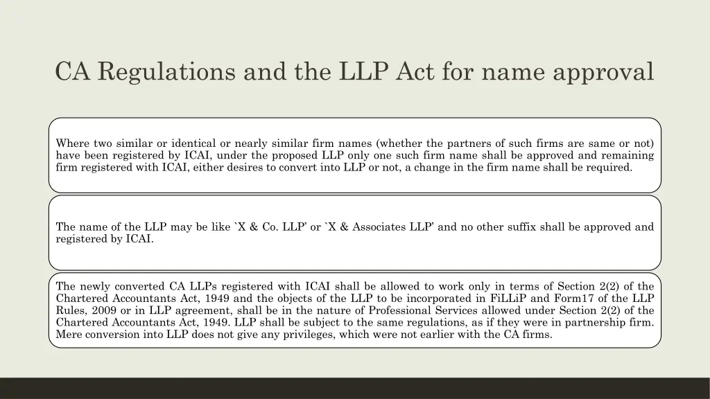 ca regulations and the llp act for name approval