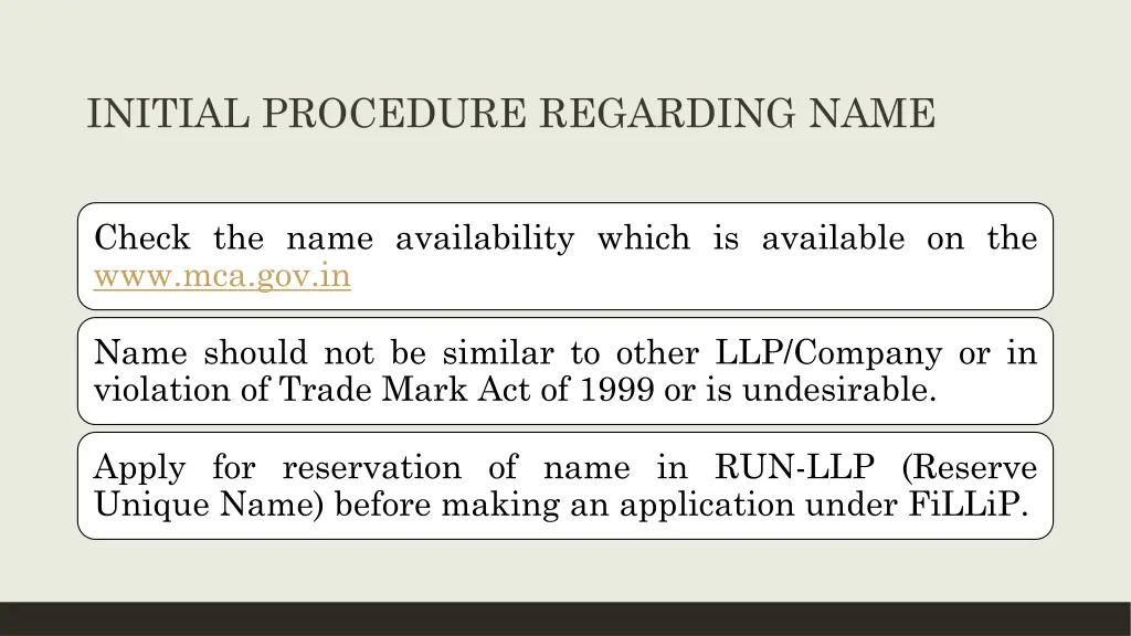 initial procedure regarding name