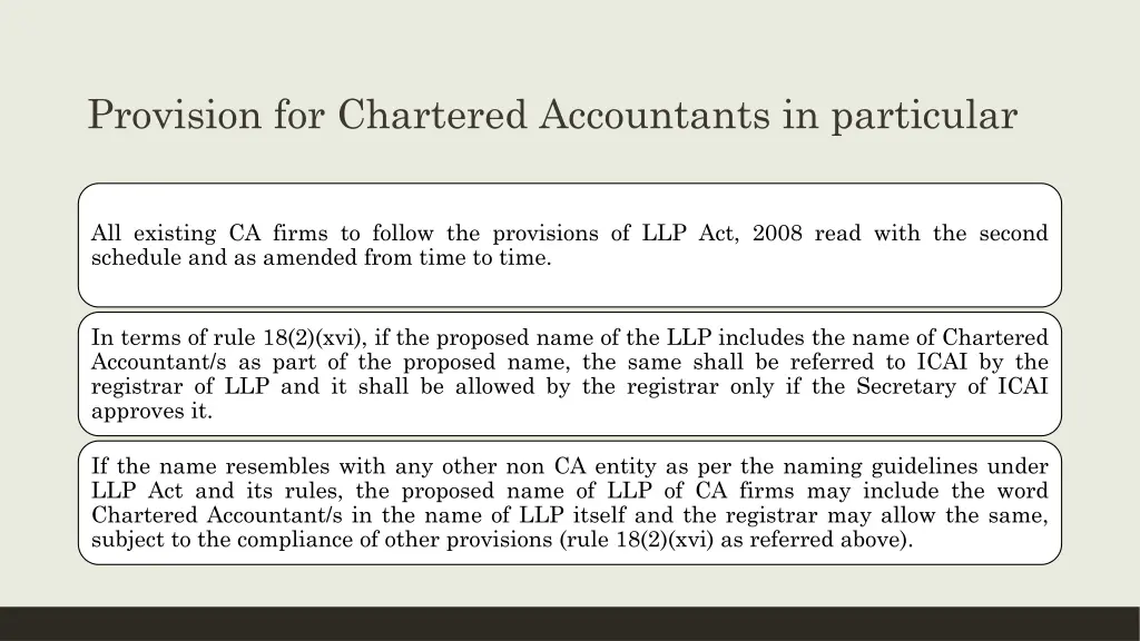 provision for chartered accountants in particular