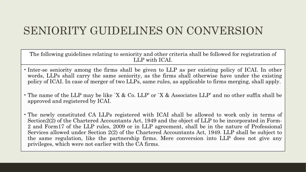 seniority guidelines on conversion