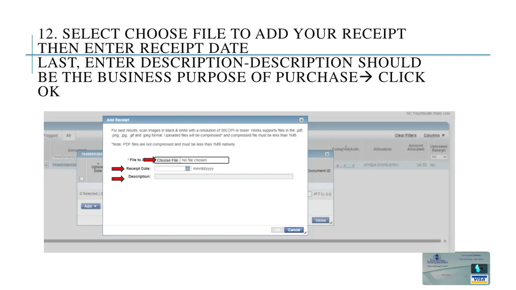 12 select choose file to add your receipt then