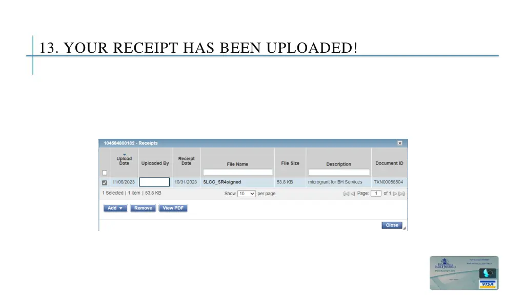 13 your receipt has been uploaded