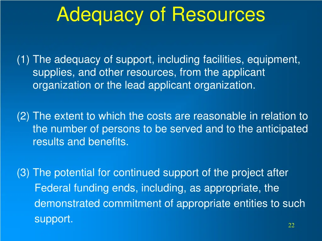 adequacy of resources