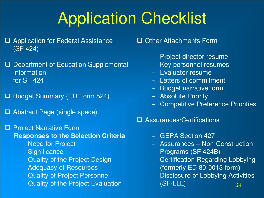 application checklist