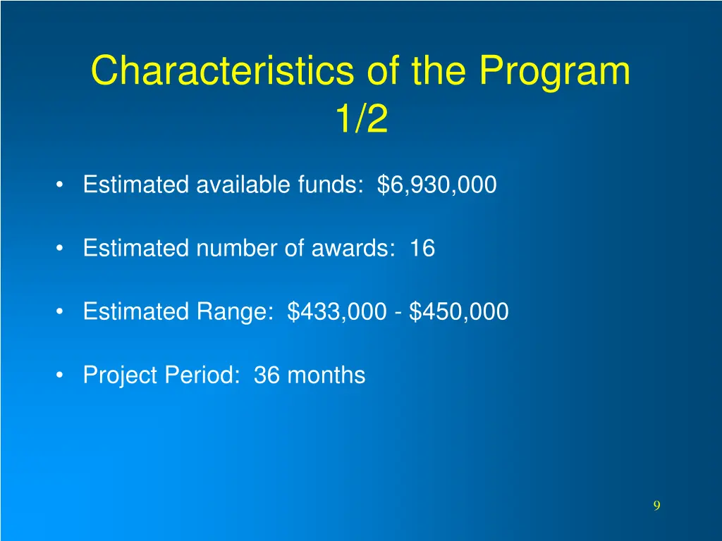 characteristics of the program 1 2