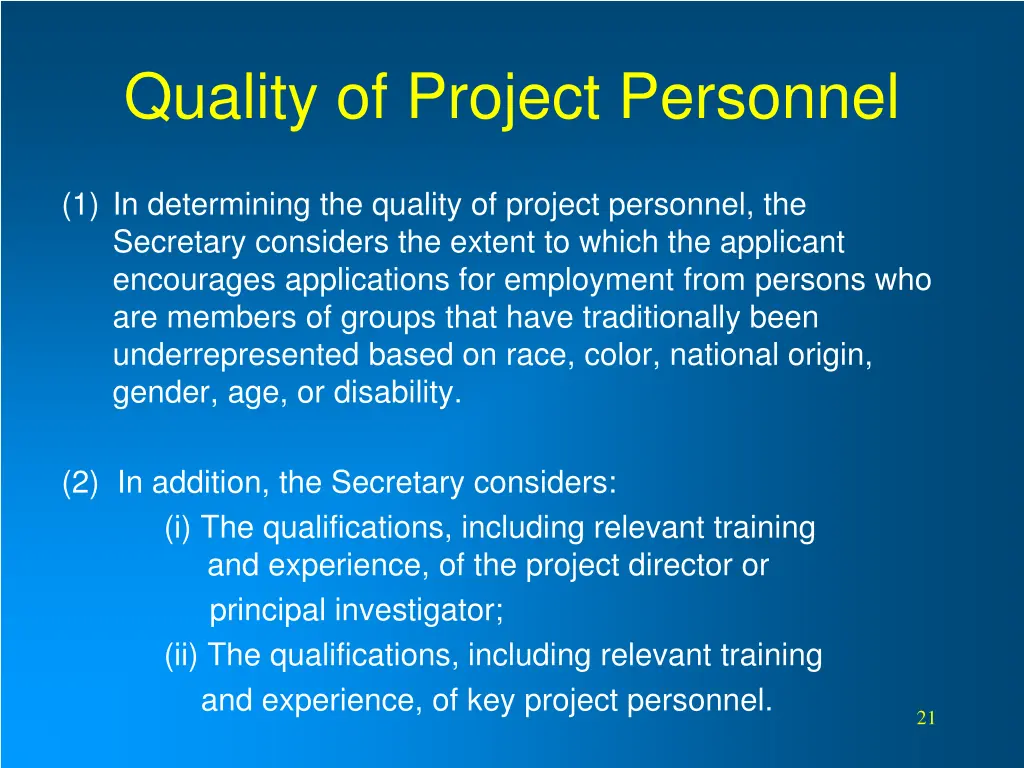 quality of project personnel
